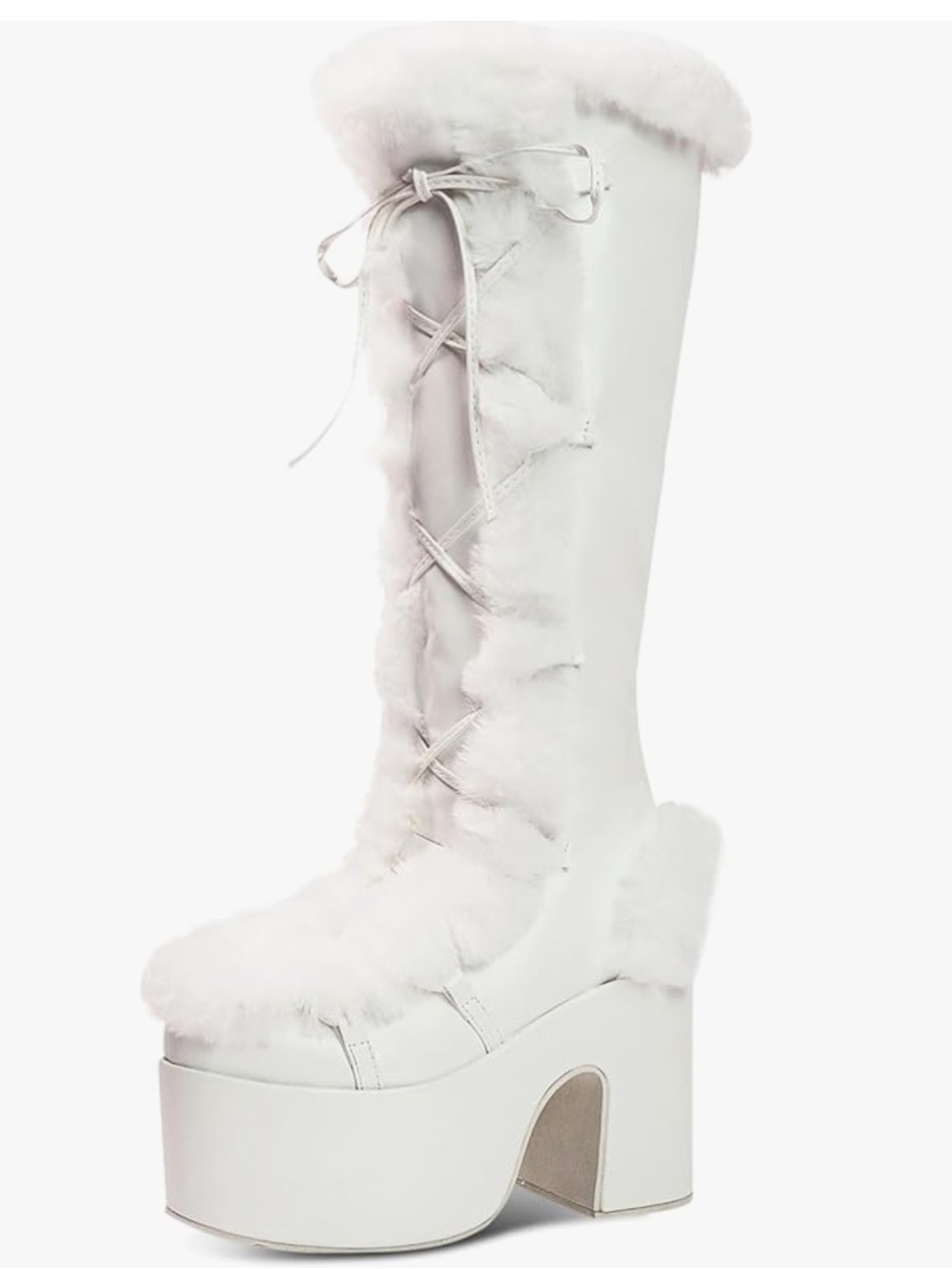 Knee-High Faux Fur Platform Boots - White size 9.5